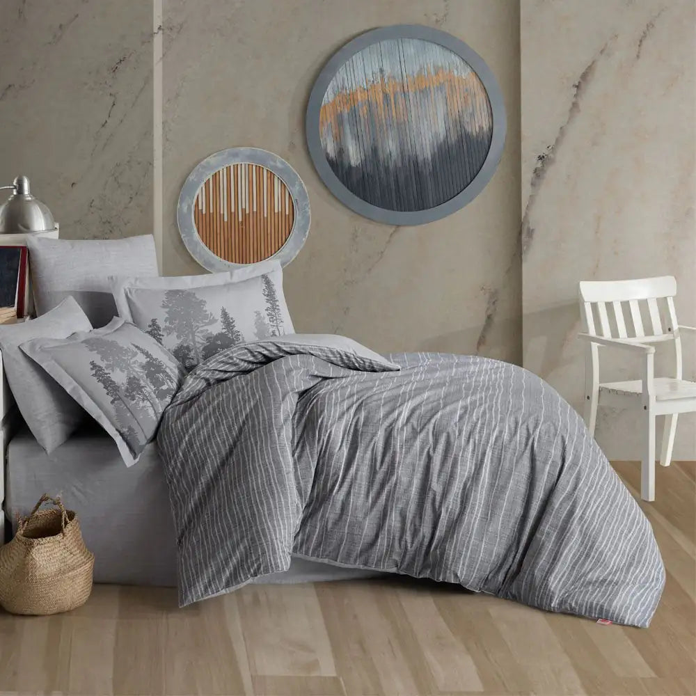 Double Duvet Cover Set with 100% Cotton Poplin - Soft Gray Bedding Essentials