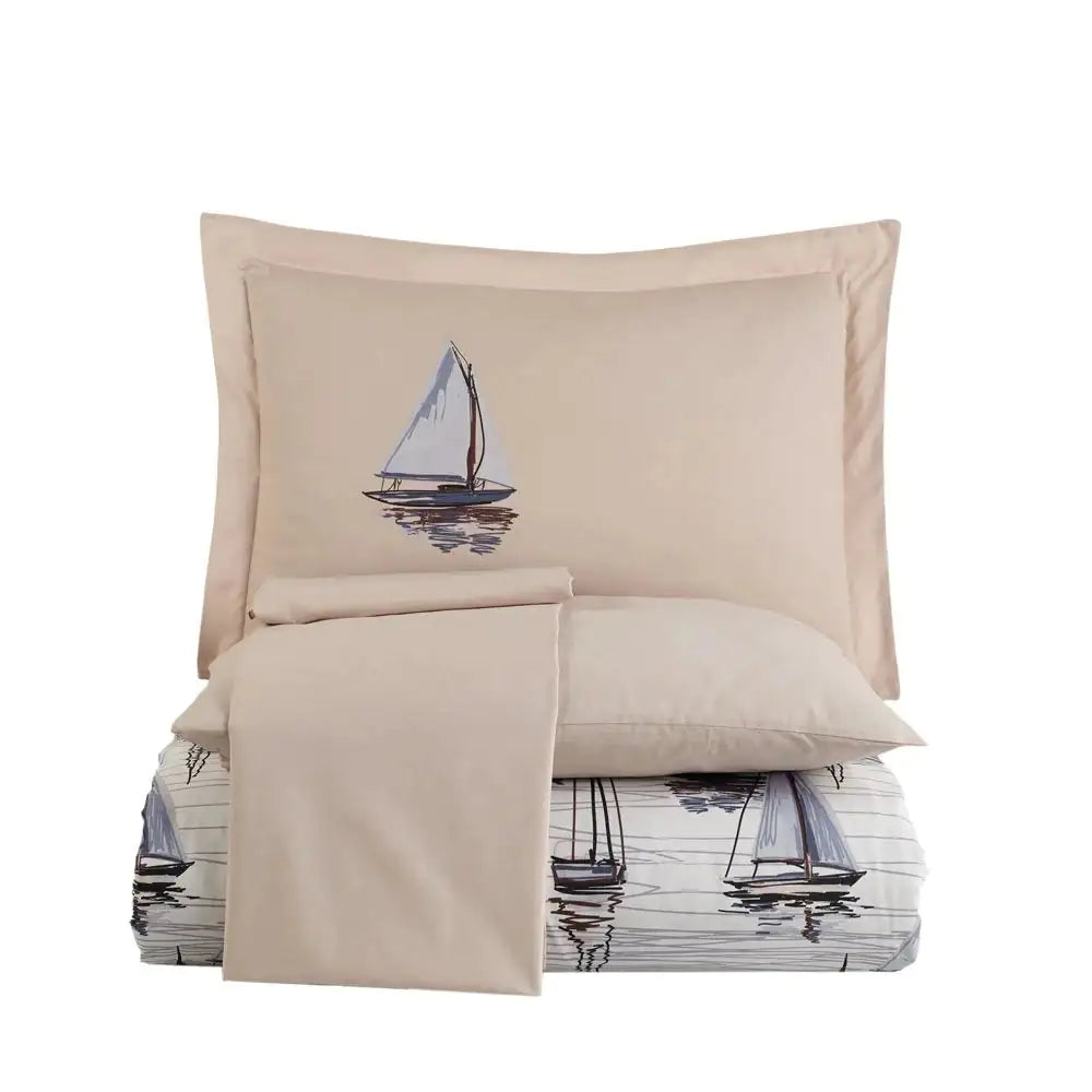 Beige 100% Cotton Double Duvet Cover Set with Pillowcases