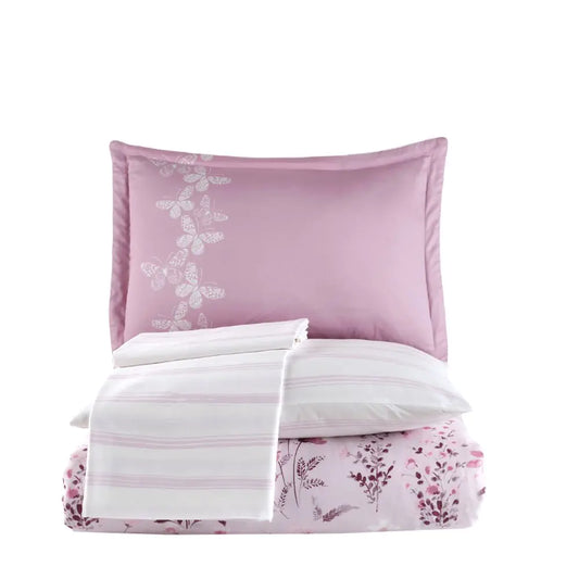 Lilac Satin Duvet Cover Set with Pillowcases - 100% Cotton Double Bedding