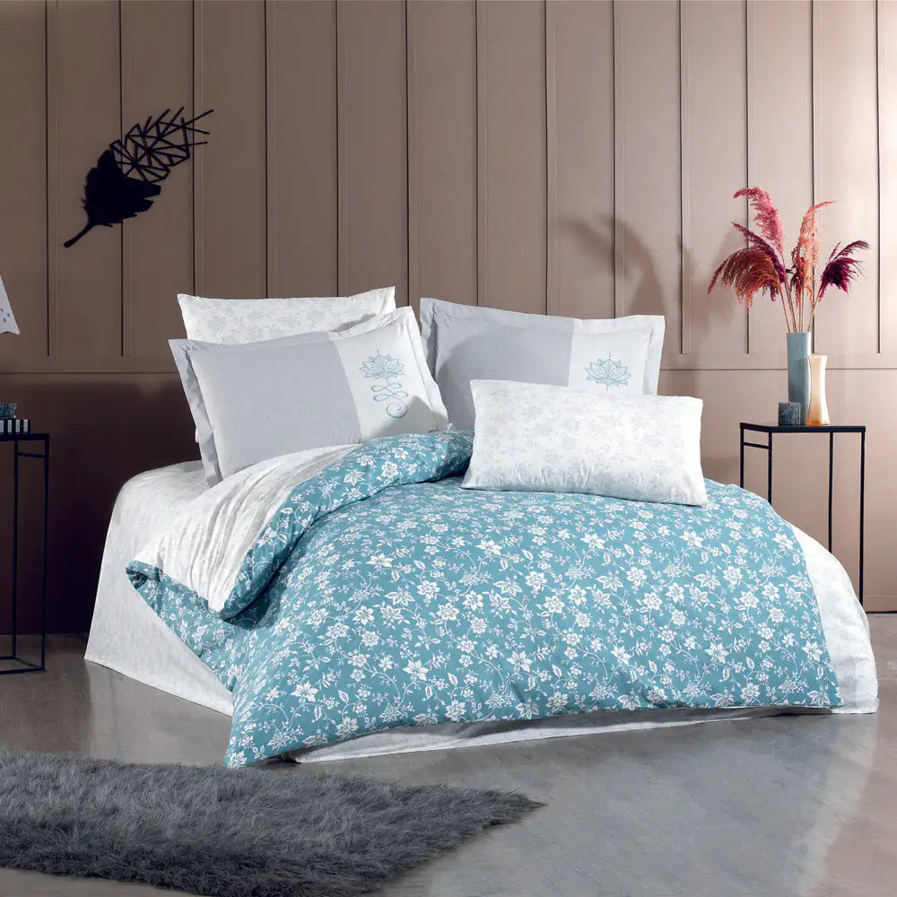 Turquoise Poplin Double Duvet Cover Set - 100% Cotton Bedding